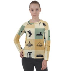 Egyptian Flat Style Icons Women s Long Sleeve Raglan Tee