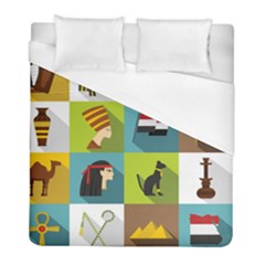 Egypt Travel Items Icons Set Flat Style Duvet Cover (full/ Double Size) by Wegoenart