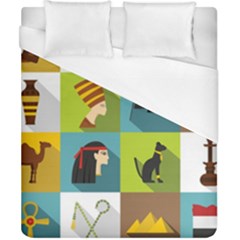 Egypt Travel Items Icons Set Flat Style Duvet Cover (california King Size) by Wegoenart