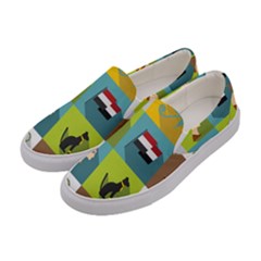 Egypt Travel Items Icons Set Flat Style Women s Canvas Slip Ons by Wegoenart