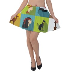 Egypt Travel Items Icons Set Flat Style Velvet Skater Skirt by Wegoenart