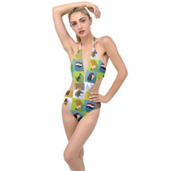 Egypt Travel Items Icons Set Flat Style Plunging Cut Out Swimsuit by Wegoenart