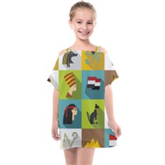 Egypt Travel Items Icons Set Flat Style Kids  One Piece Chiffon Dress by Wegoenart