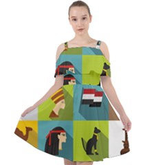 Egypt Travel Items Icons Set Flat Style Cut Out Shoulders Chiffon Dress