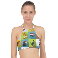 Egypt Travel Items Icons Set Flat Style Racer Front Bikini Top by Wegoenart