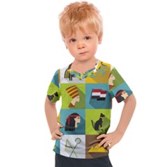 Egypt Travel Items Icons Set Flat Style Kids  Sports Tee