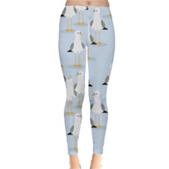 Cute Seagulls Seamless Pattern Light Blue Background Leggings  by Wegoenart