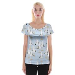 Cute Seagulls Seamless Pattern Light Blue Background Cap Sleeve Top by Wegoenart