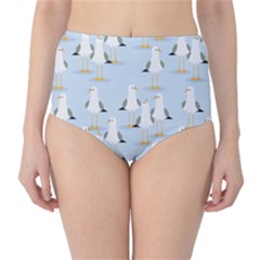 Cute Seagulls Seamless Pattern Light Blue Background Classic High-waist Bikini Bottoms by Wegoenart