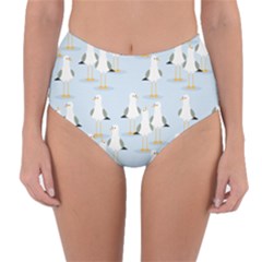 Cute Seagulls Seamless Pattern Light Blue Background Reversible High-waist Bikini Bottoms by Wegoenart