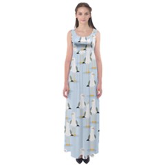 Cute Seagulls Seamless Pattern Light Blue Background Empire Waist Maxi Dress by Wegoenart