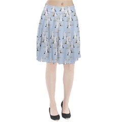 Cute Seagulls Seamless Pattern Light Blue Background Pleated Skirt by Wegoenart