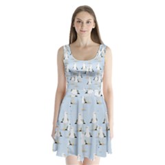 Cute Seagulls Seamless Pattern Light Blue Background Split Back Mini Dress  by Wegoenart