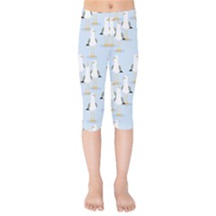 Cute Seagulls Seamless Pattern Light Blue Background Kids  Capri Leggings  by Wegoenart