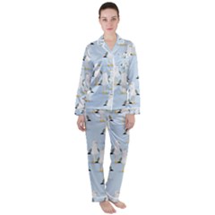 Cute Seagulls Seamless Pattern Light Blue Background Satin Long Sleeve Pyjamas Set by Wegoenart