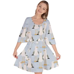 Cute Seagulls Seamless Pattern Light Blue Background Velour Kimono Dress by Wegoenart