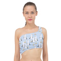 Cute Seagulls Seamless Pattern Light Blue Background Spliced Up Bikini Top  by Wegoenart