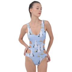 Cute Seagulls Seamless Pattern Light Blue Background Side Cut Out Swimsuit by Wegoenart