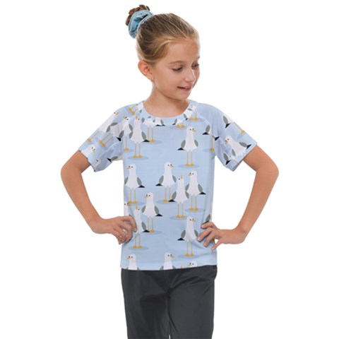 Cute Seagulls Seamless Pattern Light Blue Background Kids  Mesh Piece Tee by Wegoenart