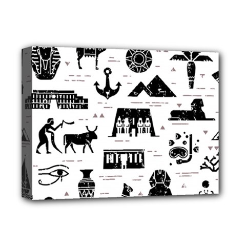 Dark Seamless Pattern Symbols Landmarks Signs Egypt Deluxe Canvas 16  X 12  (stretched)  by Wegoenart