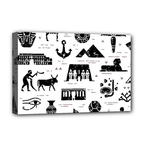 Dark Seamless Pattern Symbols Landmarks Signs Egypt Deluxe Canvas 18  X 12  (stretched) by Wegoenart