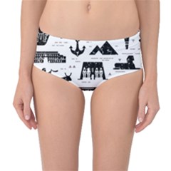 Dark Seamless Pattern Symbols Landmarks Signs Egypt Mid-waist Bikini Bottoms