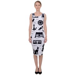 Dark Seamless Pattern Symbols Landmarks Signs Egypt Sleeveless Pencil Dress by Wegoenart