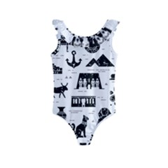 Dark Seamless Pattern Symbols Landmarks Signs Egypt Kids  Frill Swimsuit by Wegoenart