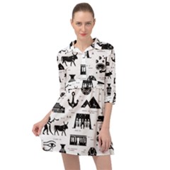 Dark Seamless Pattern Symbols Landmarks Signs Egypt Mini Skater Shirt Dress by Wegoenart