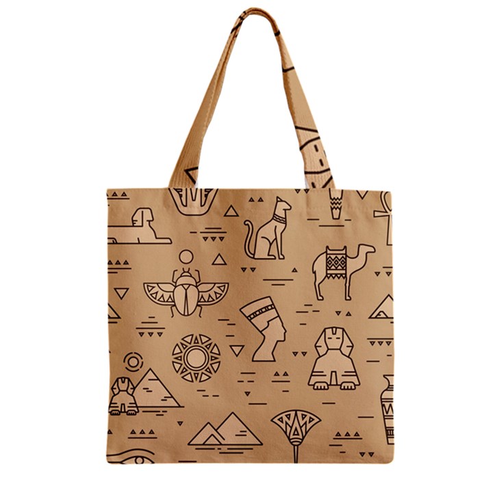 Egyptian Seamless Pattern Symbols Landmarks Signs Egypt Zipper Grocery Tote Bag