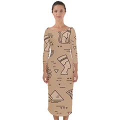 Egyptian Seamless Pattern Symbols Landmarks Signs Egypt Quarter Sleeve Midi Bodycon Dress