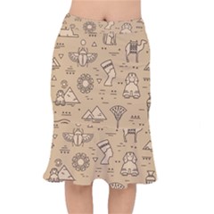 Egyptian Seamless Pattern Symbols Landmarks Signs Egypt Short Mermaid Skirt