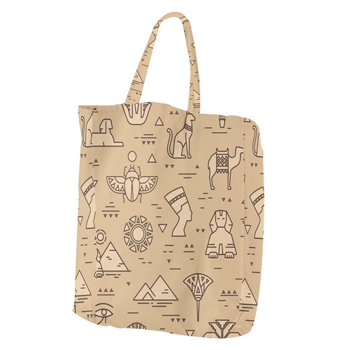 Egyptian Seamless Pattern Symbols Landmarks Signs Egypt Giant Grocery Tote