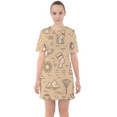 Egyptian Seamless Pattern Symbols Landmarks Signs Egypt Sixties Short Sleeve Mini Dress