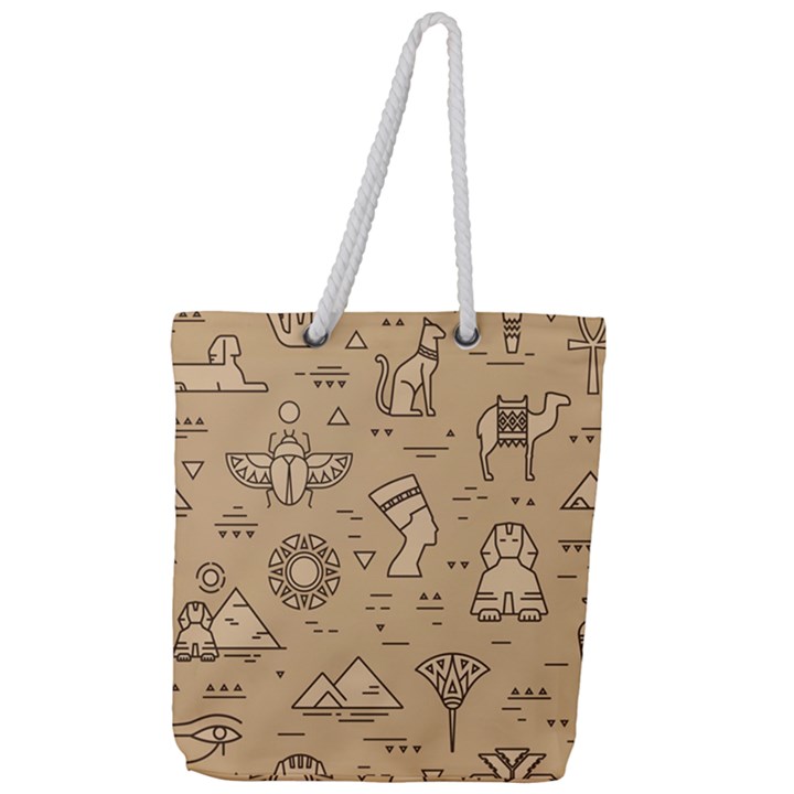 Egyptian Seamless Pattern Symbols Landmarks Signs Egypt Full Print Rope Handle Tote (Large)