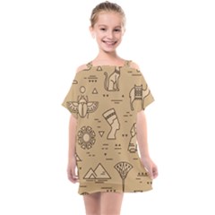 Egyptian Seamless Pattern Symbols Landmarks Signs Egypt Kids  One Piece Chiffon Dress