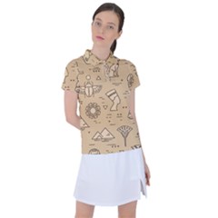 Egyptian Seamless Pattern Symbols Landmarks Signs Egypt Women s Polo Tee