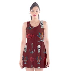 Tattoo Old School Background Pattern Scoop Neck Skater Dress by Wegoenart