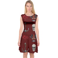 Tattoo Old School Background Pattern Capsleeve Midi Dress by Wegoenart