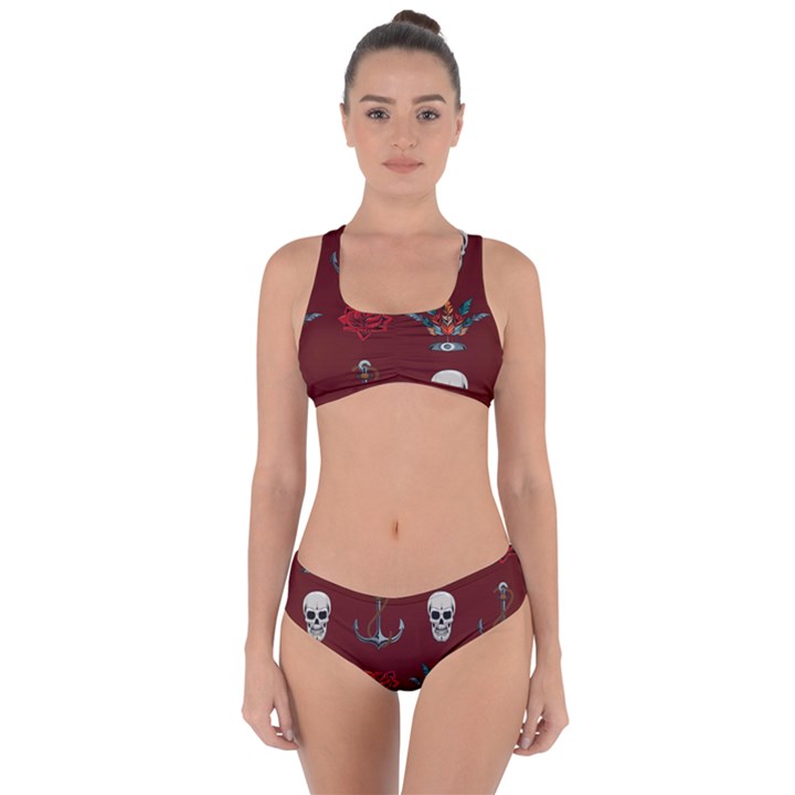 Tattoo Old School Background Pattern Criss Cross Bikini Set