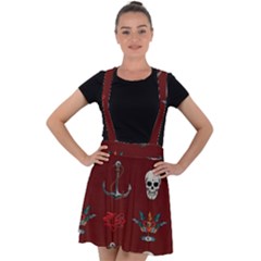 Tattoo Old School Background Pattern Velvet Suspender Skater Skirt by Wegoenart