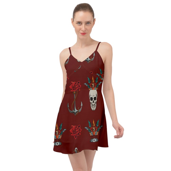 Tattoo Old School Background Pattern Summer Time Chiffon Dress