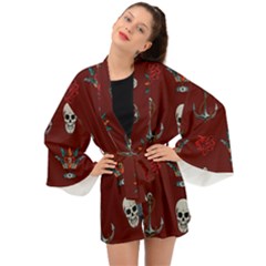 Tattoo Old School Background Pattern Long Sleeve Kimono by Wegoenart