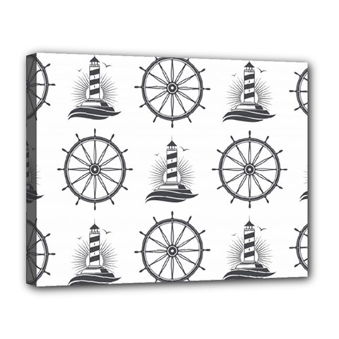 Marine Nautical Seamless Pattern With Vintage Lighthouse Wheel Canvas 14  X 11  (stretched) by Wegoenart