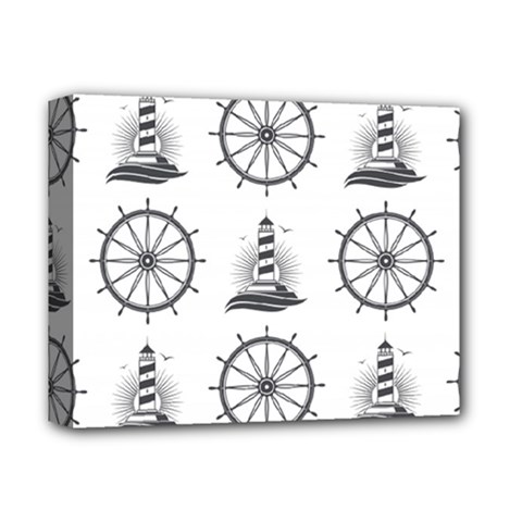 Marine Nautical Seamless Pattern With Vintage Lighthouse Wheel Deluxe Canvas 14  X 11  (stretched) by Wegoenart