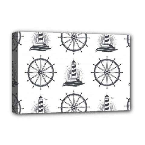 Marine Nautical Seamless Pattern With Vintage Lighthouse Wheel Deluxe Canvas 18  X 12  (stretched) by Wegoenart