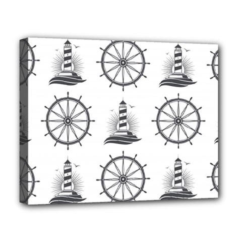 Marine Nautical Seamless Pattern With Vintage Lighthouse Wheel Deluxe Canvas 20  X 16  (stretched) by Wegoenart