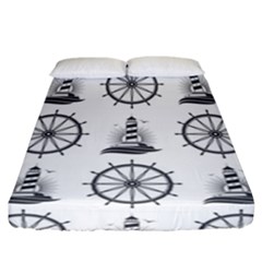 Marine Nautical Seamless Pattern With Vintage Lighthouse Wheel Fitted Sheet (california King Size) by Wegoenart