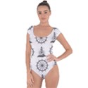 Marine Nautical Seamless Pattern With Vintage Lighthouse Wheel Short Sleeve Leotard  View1