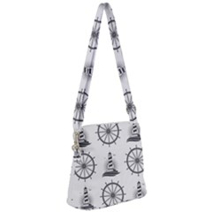 Marine Nautical Seamless Pattern With Vintage Lighthouse Wheel Zipper Messenger Bag